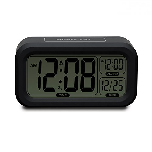 Timelink Digital Touch Sensor LED Calendar Clock for Bedrooms Travel Home Office, Display Alarm Time Month Date, Back, Snooze, Automatic Dimming Smart Night Light, Black