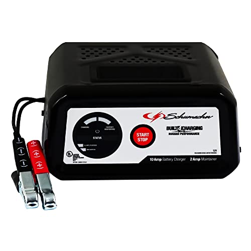 Schumacher Electric SC1282 Fully Automatic Battery Charger and Maintainer for Motorcycles, Power Sports, Lawn Tractors, Cars, SUVs, and Boats, 10 Amps, 12 Volt, Black, 1 Unit