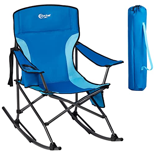 PORTAL Outdoor Rocking Chair Camping Folding Portable Rocker with Cup Holder Side Pocket Carry Bag, Support 300LBS (Science Blue)