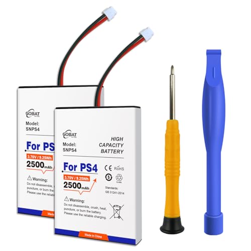 GOBAT 2pcs PS4 Controller Battery,2500mAh High Capacity,Compatible for PS4 Pro Slim Controller 2016 (or Newer) CUH-ZCT2 or CUH-ZCT2U with Repair Tools,NOT for PS4 Wireless Controller 2015 and Before
