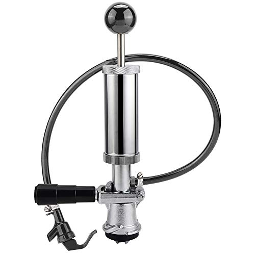 MRbrew Keg Party Pump, American D System Beer Keg Tap Keg Hand Pump 4'' Picnic Pump with Beer Faucet & Beer Hose, Chrome-Plated Keg Draft Beer Party Pump with 2 Hose Clamps Kegerator Pump for Homebrew