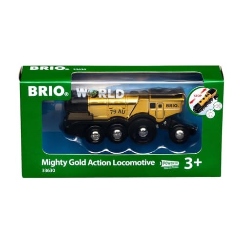 BRIO 33630 World Mighty Golden Action Locomotive - Battery Operated Toy Train with Dynamic Light and Sound Effects | for Kids Age 3 and Up | Compatible with All BRIO Railway Tracks and Vehicles