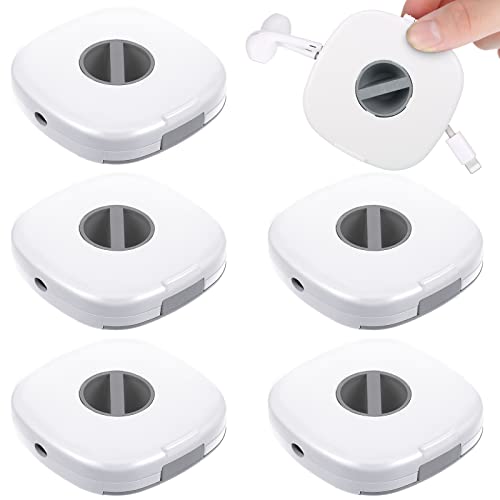 6 Pieces Retractable Cable Management Charging Cord Organizer Phone Cord Holder Retractable Cable Reels Small Winder Case for USB Cable Headset Cord Mouse Wire Charger Cable (White)