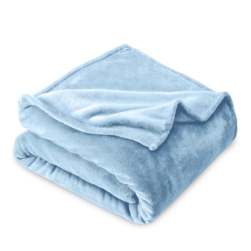 Bare Home Microplush Fleece Blanket - Full/Queen Blanket - Light Blue - Lightweight Soft Blanket for Bed, Sofa, Couch, Camping, and Travel - Ultra Soft Warm Blanket (Full/Queen, Light Blue)