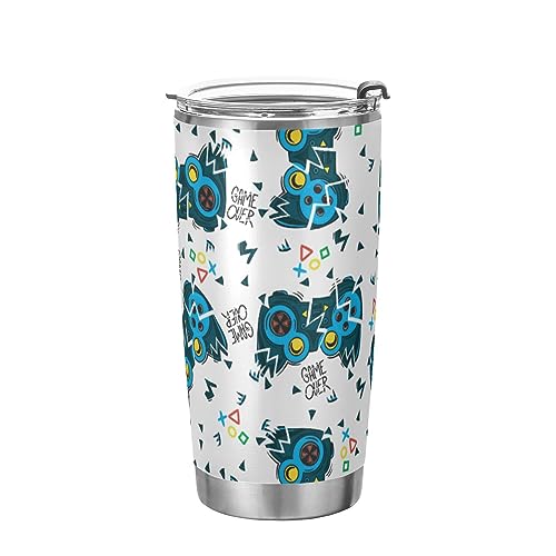 Abstract Joystick Gamepad Stainless Tumbler Insulated Coffee Cups with Lid and Straw Travel Mug for Hot and Cold Drinks 20oz