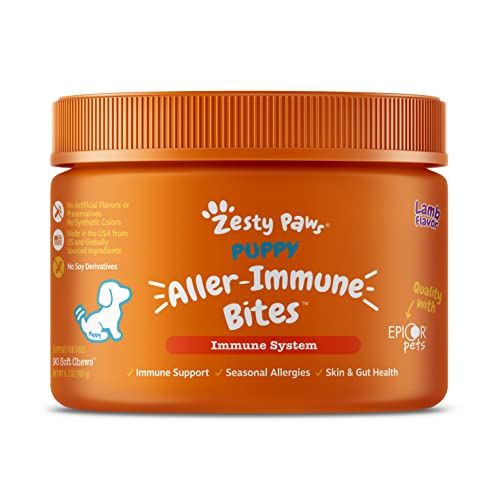 Zesty Paws Dog Allergy Relief - Anti Itch Supplement - Omega 3 Probiotics for Dogs - Digestive Health - Soft Chews for Skin & Seasonal Allergies - with Epicor Pets – Puppy - Lamb - 90 Count