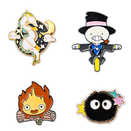 Pounchi Calcifer Anime Enamel Pin (4 Pcs) Cute Lapel Pin Office Supplies Cartoon Anime Enamel Badge Gift for Bag Backpacks for Teens