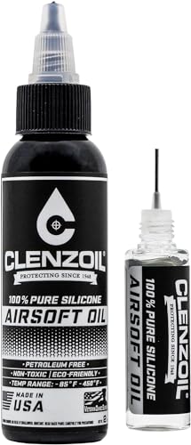 CLENZOIL Airsoft Oil | 100% Silicone Air Gun Oil & Airsoft Chamber Lube | All Purpose Silicone Lubricant Oil for Airgun Rifle & Pistol | 2 oz Bottle & 0.5 oz Needle Oiler Combo Pack