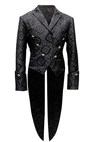 Shrine Men's Gothic Victorian Formal Imperial Tailcoat Edwardian Brocade Fabric (XL) Black
