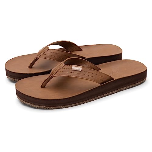 Feelgoodz Men's Zensole Kinderz Water-resistant Vegan Leather/Natural Rubber Flip Flops (Poplar, Size 13)