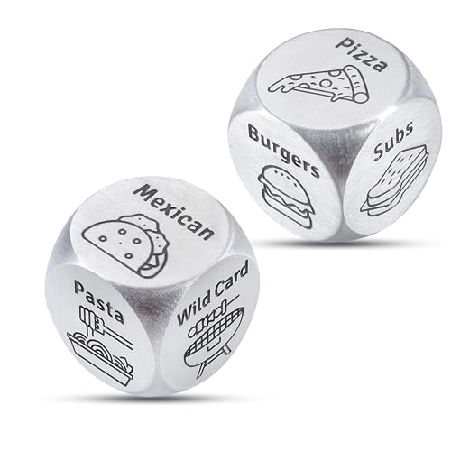2 PCS Food Dice Game Food Decision Dice Valentines Day Gifts for Him Her 11 Wedding Anniversary Steel Gift for Him Date Night Gift for Couple Christmas Stocking Stuffers for Women Boyfriend Girlfriend