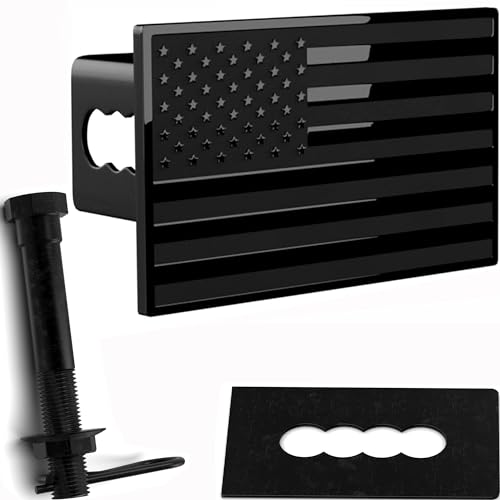 eVerHITCH USA US American Black Flag Stainless Steel Emblem on Metal Trailer Hitch Cover. Fits 2' Receivers, Black & Black