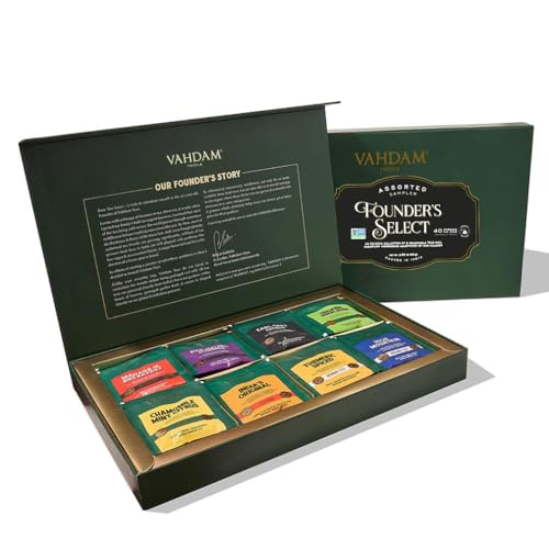 VAHDAM, Founder's Select - Assorted Tea in Presentation Box - 8 Flavors, 40 Pyramid Tea Bags | Mothers Day Gifts For Mom | Premium Tea Gifts | Mothers Day Gift Basket | Mom Gifts from Daughter & Son