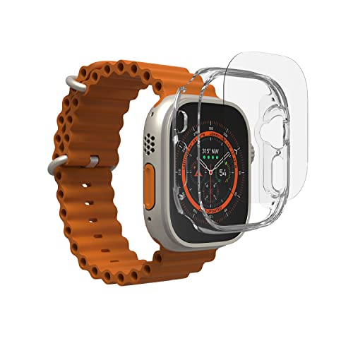 ZAGG InvisibleShield Glass Fusion 360 for Apple Watch Ultra, Watch Size: 49mm Face, Integrated Bumper and Flexible Hybrid Screen Protector for 360-degree protection – Smudge Resistant - Clear Bumper