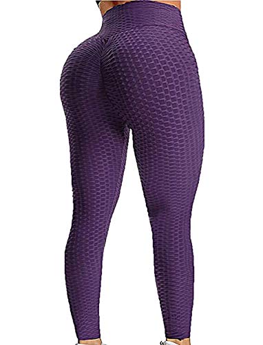 SEASUM Women's High Waist Yoga Pants Tummy Control Slimming Booty Leggings Workout Running Butt Lift Tights M A-Purple