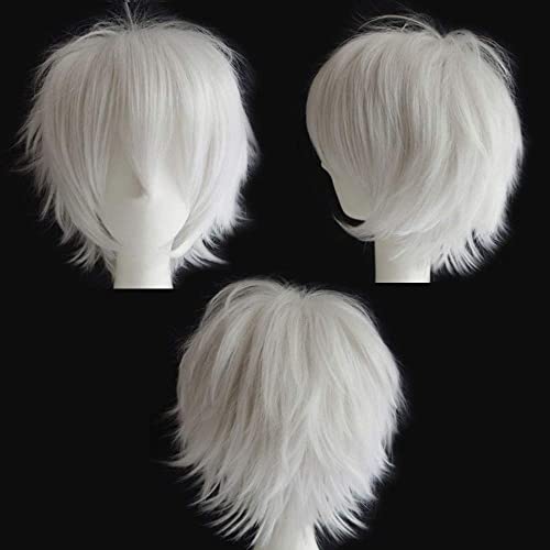 S-noilite Short White Cosplay Wigs Fluffy Shaggy Straight Women Mens Male Anime Party Costume Synthetic Hair Wig