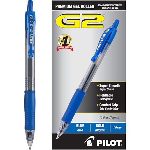 Pilot, G2 Premium Gel Roller Pens, Bold Point 1 mm, Pack of 12, Blue