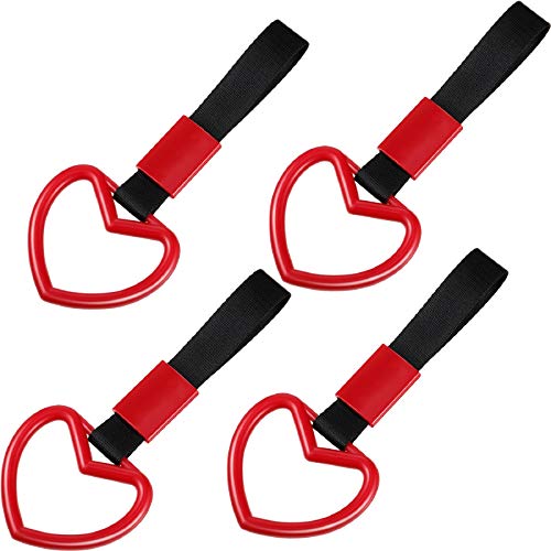 4 Pieces Ring Heart-Shaped Car Hand Strap Decorative Warning Loops Rear Bumper Warning Ring for Car Interior Exterior Decoration (Red)