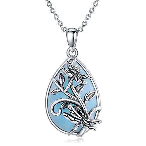 PELOVNY Christmas Gifts Larimar Jewelry Dragonfly Pendant Necklace 925 Sterling Silver Dragonfly Jewelry Gift Larimar Jewelry for Women Girlfriend