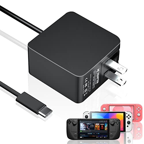 pdobq Switch Charger for Nintendo Switch and Steam Deck, Fast Charge with Switch/Switch Lite/Steam Deck/Switch OLED and Android Mobile Phone, 45W Output Support Switch and Steam Deck TV Dock Mode