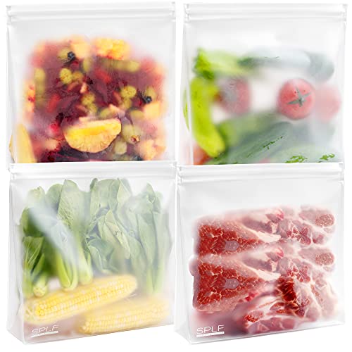 SPLF 4 Pack Dishwasher Safe Reusable Storage Bags, Reusable Gallon Freezer Bags, BPA FREE Stand Up Extra Thick Leakproof Silicone and Plastic Free Zipper Sandwich Snack Lunch Food Bags
