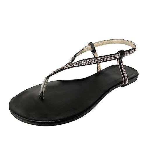 Women's Elastic Strap Flat Sandals Open Toe Sandal Roman Style Casual Breathable Sandals Non Slip Shoes Summer Beach Sandal 03_Black, 8.5