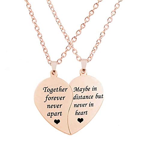 MJartoria BFF Necklace for 2-Valentines Heart Matching Necklace Best Friends Pendant Friendship Necklace Set of 2 Birthday Gifts (Rose Gold, Together forever)