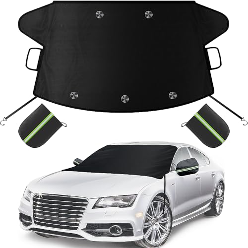 Sompaty Car Windshield Cover for Ice and Snow, Frost Guard Windshield Snow Cover Enhanced 600D Oxford Fabric with Side Mirrors Cover for Snow, Ice, UV Fits Most Cars, Trucks, Vans, SUVs, Black
