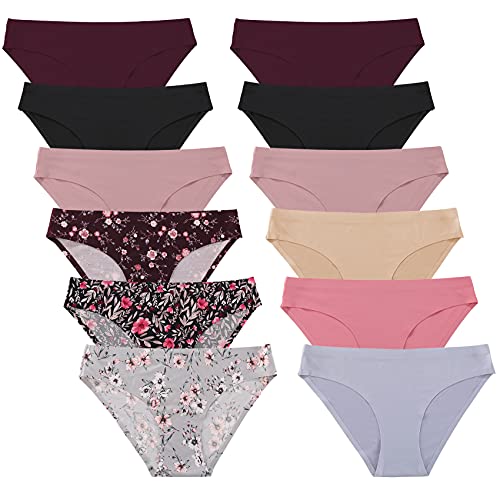 FINETOO 12Pack Womens Seamless Underwear No Show Cheeky Panties Invisibles Briefs Soft Stretch Bikini Hipster XS-XL(XL)