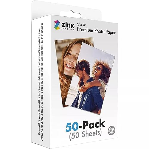 Zink 2'x3' Premium Instant Photo Paper (50 Pack) Compatible with Polaroid Snap, Snap Touch, Zip and Mint Cameras and Printers, 50 count (Pack of 1)