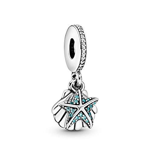 Pandora Jewelry Starfish and Sea Shell Dangle Cubic Zirconia Charm in Sterling Silver, With Gift Box