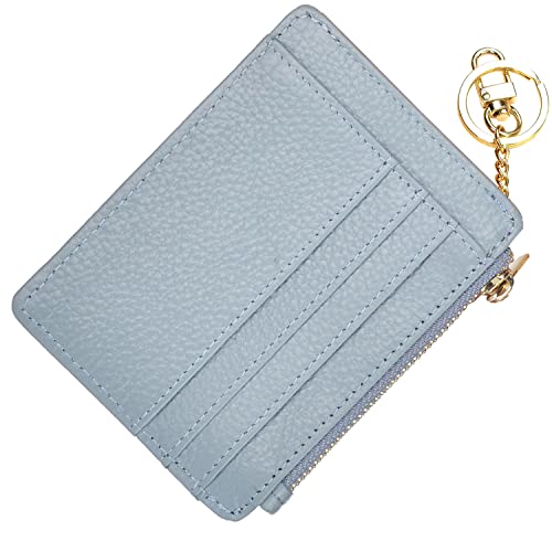 Womens Slim RFID Credit Card Holder Mini Front Pocket Wallet Coin Purse Keychain (Lichee Light Blue)
