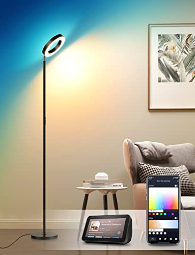 XMCOSY+ Floor Lamp, 2400LM Smart RGBW LED Standing Lamp with Modern Double-Side Lighting, WiFi APP Control, Works with Alexa, Super Bright Color Changing Dimmable Tall Lamps for Living Room Bedroom