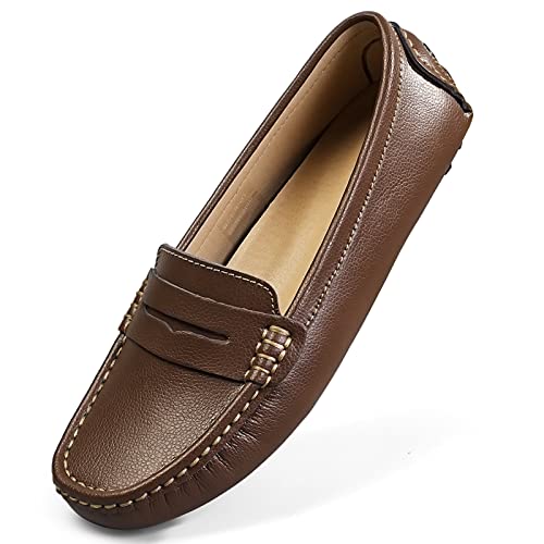 Artisure Women's Classic Handsewn Coffee Bean Genuine Leather Penny Loafers Driving Moccasins Casual Boat Shoes Slip On Fashion Office Comfort Flats 6.5 M US SKS-1221KF065