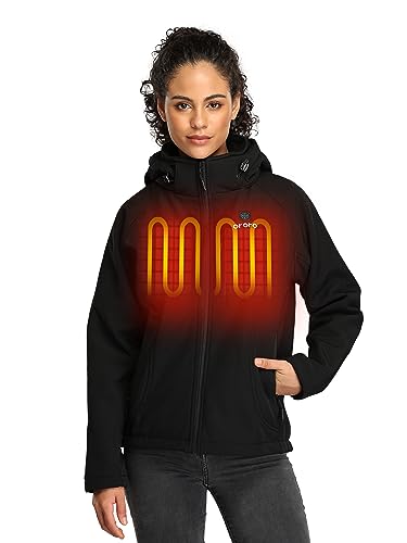 ORORO Women's Slim Fit Heated Jacket with Battery Pack and Detachable Hood (Black,L)