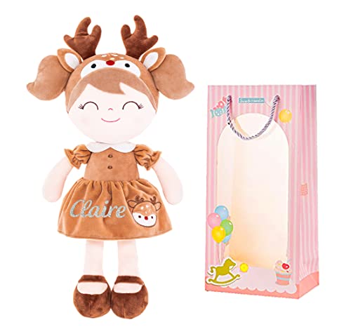 Gloveleya Personalized Doll with Your Name - Cute Brown Deer Custom Soft Plush Doll for Girls Plush Doll Customized Gifts