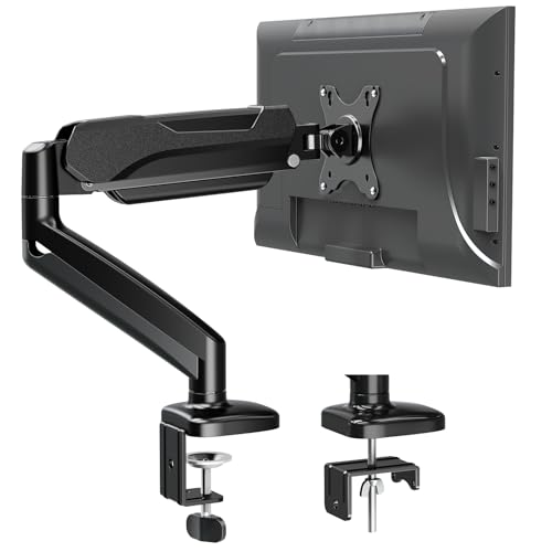 MOUNTUP Single Monitor Desk Mount, Adjustable Gas Spring Monitor Arm Support Max 32 Inch, 4.4-17.6lbs Screen, Computer Monitor Stand Holder with Clamp/Grommet Mounting Base, VESA Mount Bracket, MU0004
