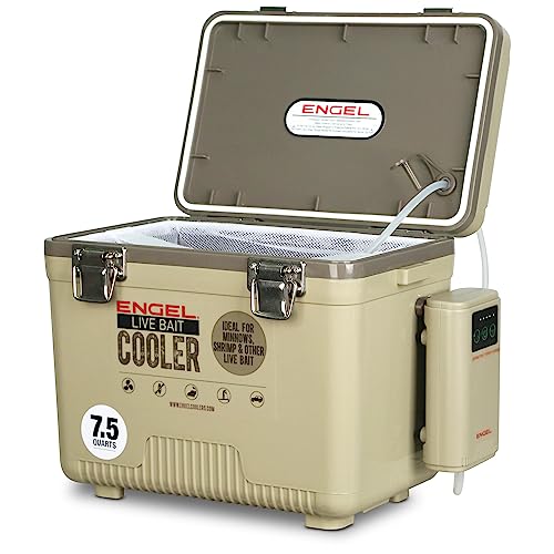 ENGEL 7.5 Quart Live Bait Pro Well with Lithium-Ion Rechargeable Aerator - Tan (7.5Qt)