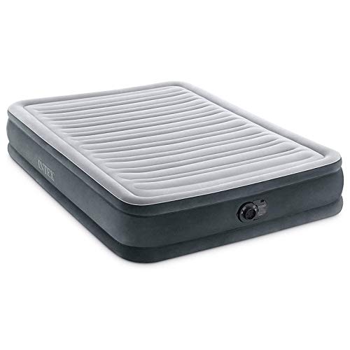 Intex Dura Beam Deluxe Series Inflatable 13 Inch Full Air Mattress with Fiber Tech Construction, Built in Electric Pump, and Carrying Case, Gray