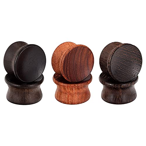 Oyaface 6PC Saddle Plugs Natural Wood Ear Gauges Tunnels Stretcher Set Black Dark Red Brown 0G