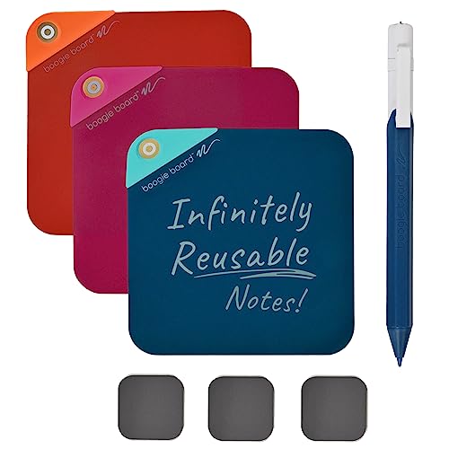 Boogie Board VersaNotes Starter Pack, Reusable 3-Pack 4x4 Dry-Erase and Sticky Note Alternative for Home and Office, Includes 3 VersaNotes, Magnetic Mounting Plates, Instant Erase, and VersaPen Stylus
