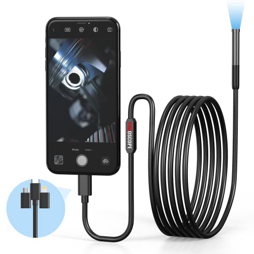 Endoscope Camera with Light,1080P HD Borescope with 6 LED Lights 9.8FT Semi-Rigid Snake Cabl,IP67 Waterproof Industrial Inspection Camera Compatible for Android,iPhone, iPad
