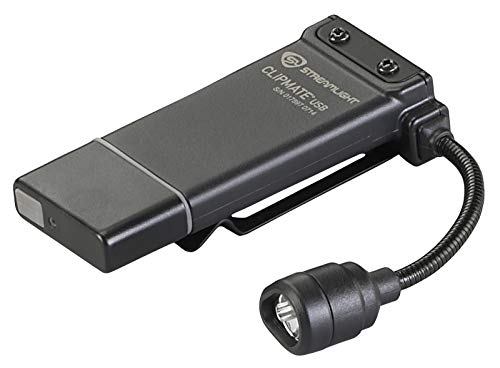 Streamlight 61126 ClipMate 70-Lumen USB Rechargeable, Compact Clip-On Light with 120-Volt AC Wall Adapter, Black with White and Red LEDs
