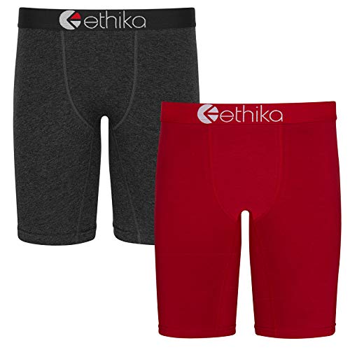 Ethika Mens Staple Boxer Brief | 2-Pack Heather and Red (AST, Large)