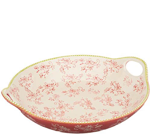 Temp-tations Ovenware Temp-tations Round Centerpiece Bowl, 14''x13'', Stoneware, Bake & Serve (Floral Lace Pink)