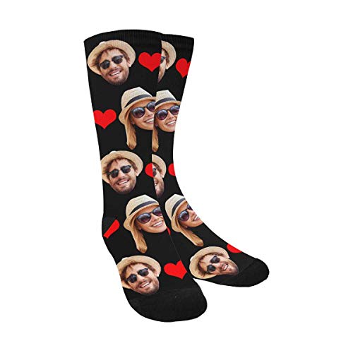 MyPupSocks Custom Personalized Photo Pet Face Printed Red Love Heart Black Crew Socks with 2 Faces for Men Women Unisex