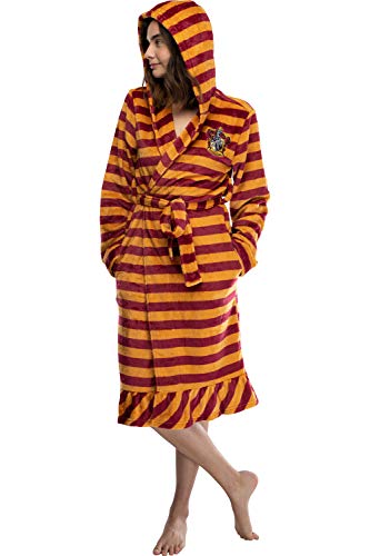 Harry Potter Juniors' Gryffindor Striped Hooded Plush Fleece Robe (SM)
