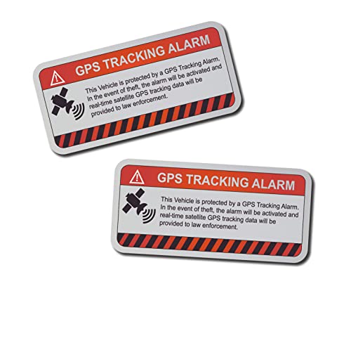 Decals by Haley 2 Pack GPS Stickers Alarm Security Vinyl Warning Tracking Sticker Tracker on 3M Vinyl - Safe for Vehicle Paint - Perfect for Bikes, Equipment, Scooter, Bicycle RFID Micro System