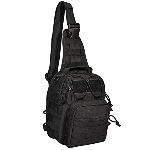 YAKEDA Tactical EDC Backpack Military Sling Backpack Shoulder Bag for Travel,Outdoor,Hiking, (Black)