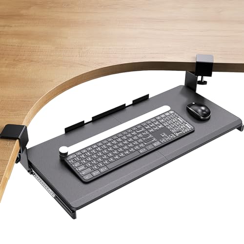 ErGear Keyboard Tray Under Desk, Corner Keyboard Tray with 45° Adjustable C Clamp for L Shaped Desk, Computer Keyboard & Mouse Tray Smooth Slide Out for Typing, 26.38' W x 11.61' D, Black
